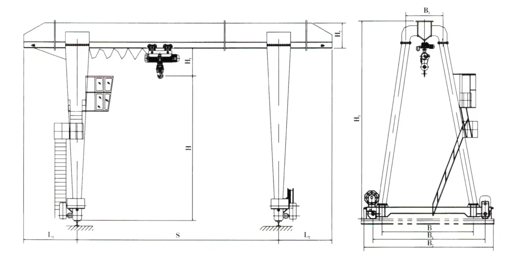 Single Girder Gantry Crane Drawing