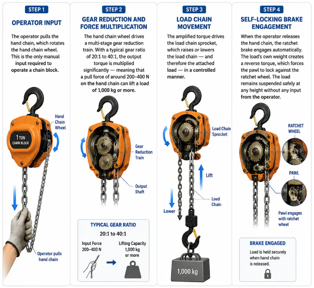 Illustrated Working Principle of a Manual Chain Hoist
