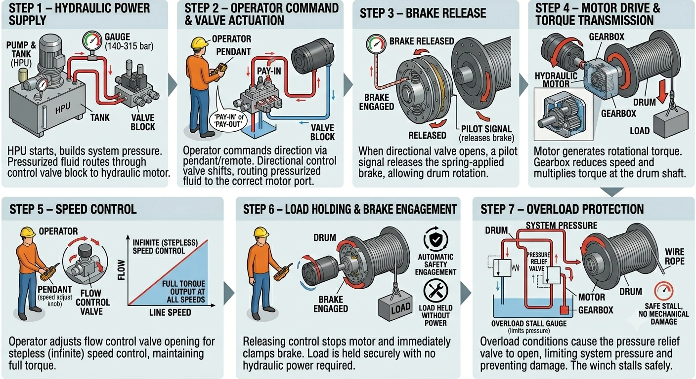 Working Principle of a Hydraulic Winch
